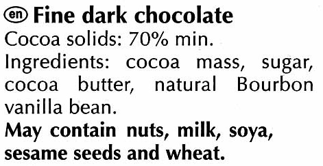 Schokolade 70% cocoa - المكونات - en