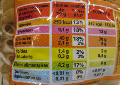 Penne Rigate au blé complet bio - حقائق غذائية - fr