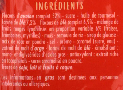 Muesli croustillant avec 6% de fruits rouges - المكونات - fr