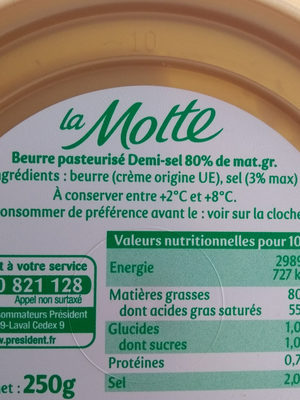 La Motte Demi-sel Président - مكونات - fr