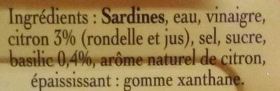 Sardines mar citron basilic sans huile 140g Cble - مكونات - fr