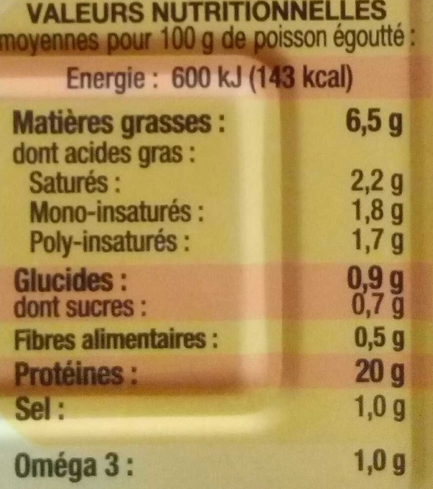 Sardines mar citron basilic sans huile 140g Cble - حقائق غذائية - fr