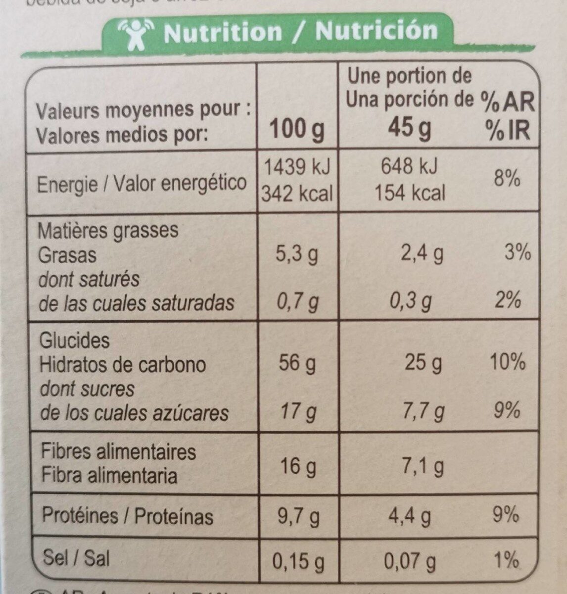 Muesli floconneux 30% de fruits secs - حقائق غذائية - fr