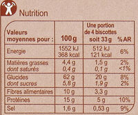 Biscottes Blé complet - حقائق غذائية - fr