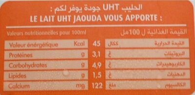 Lait Demi écrème Uht Jaouda - حقائق غذائية - fr
