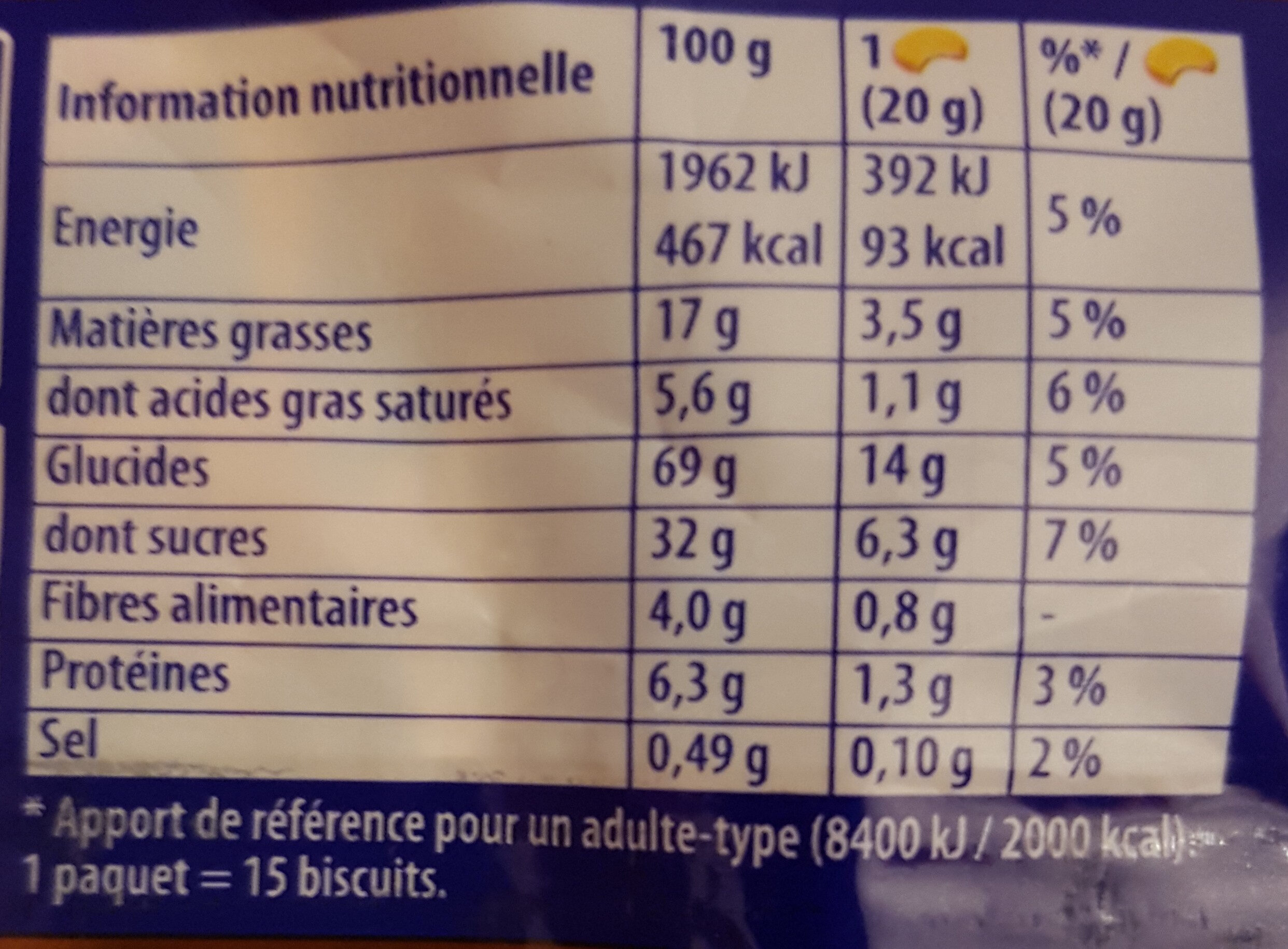 Prince Chocolat biscuits - حقائق غذائية - fr