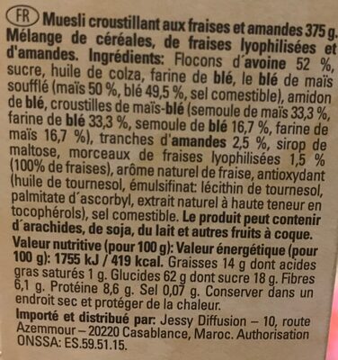 Musli crunchy - حقائق غذائية - fr