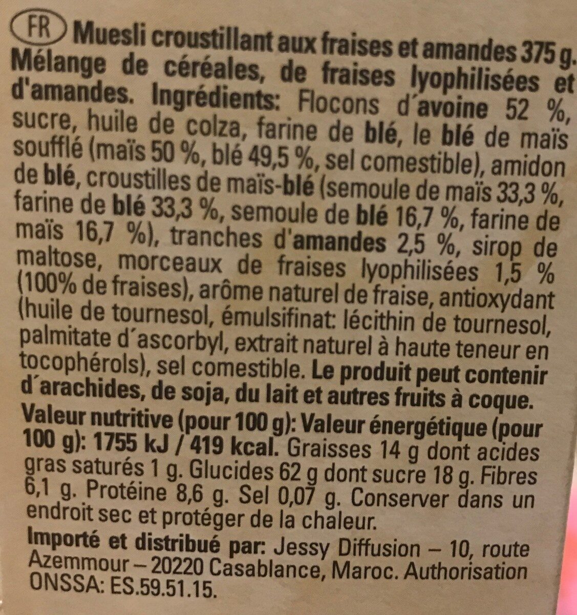 Musli crunchy - حقائق غذائية - fr