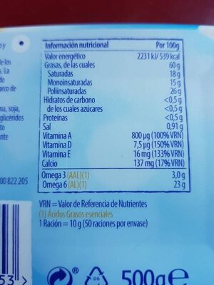 Margarina con sal - حقائق غذائية